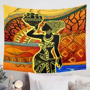 African Woman in Black and Yellow Tapestry