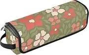 [sanluoli] 2-in-1 Curling Iron Travel Case and Heat Resistant Mat with Zipper Waterproof Hair Tools Travel Organizer Ethnic Bohemia Greem Blooms Red White Travel Essentials for Women