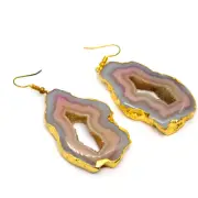 Geode Earrings Gold Plated Druzy Handmade Gemstone Jewelry JP11100