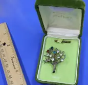 Gold Finished Sterling Tree Of Life Brooch, In the original box, 1940s Vintage
