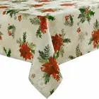 St Nicholas Square Botanical Poinsettia Holly Tablecloth, 60x102 Ob Table Cloth