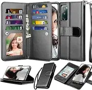 Njjex Galaxy S20 FE 5G Case, for Samsung S20 Fan Edition/ S20 FE 5G Wallet Case, [9 Card Slots] PU Leather ID Credit Holder Folio Flip [Detachable] Kickstand Magnetic Phone Cover & Lanyard [Black]