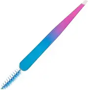 FOMIYES Eyebrow Tweezers and Brush Portable Stainless Steel Beauty Tool for Women Dual Function Eyebrow Shaping and Grooming for Home and Professional Use Gradient Design