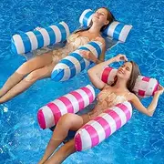 2 Pack Inflatable Pool Floats for Adults with Manual Pump, Xndryan 4 in 1 Water Hammock, Floating Saddle, Lounge Chair, and Drifter - Pool Inflatables for Swimming - Pink and Blue