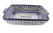 Blue Rose Polish Pottery Aztec Flower Baker with Handles