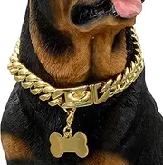 W/W Lifetime Gold Dog Chain Collar Walking Metal Choke Collar with Design Secure Buckle,18K Cuban Link Strong Heavy Duty Chew Proof for Medium Dogs American Pitbull German Shepherd(14MM, 18")