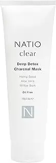 Natio Australia Clear Deep Detox Charcoal Mask 100g - Clearing Mask for Blemish Prone Skin - Hemp Seed, Kaolin Clay, Aloe Vera, Willow Bark & Charcoal - Made for Oily, Acne Prone Skin - Balance Oil Production & Draw Away Congestion - Made in Australia