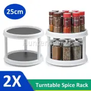 2PCS Lazy Susan Turntable 2 Tier Spice Rack Kitchen Storage Organiser Tray 25CM