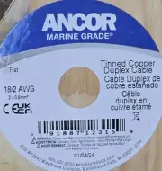 Ancor 18/2C Marine Grade Tinned Copper Flat Duplex Boat Cable (B+R) White /25ft