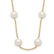 14K Yellow Gold 8-9mm White Round Freshwater Cultured Pearl 14-Station Necklace