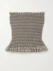 [MOLLY GODDARD] MOLLY GODDARD - Kim Shirred Ruffled Gingham Cotton Strapless Top - Black - UK 16 UK 16 Black
