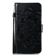 For Samsung Galaxy S20 Ultra Case, Mandala Emboss PU Leather Wallet Cover, Black