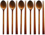 5 Set of Spoons and Chopsticks Handmade Cutlery Tableware Spoons Wooden Korean Jujube Tree Dinnerware Sets Combinations Utensil
