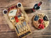 Bamboo Cheeseboard & Knife Set, Stainless Steel Cutlery New Sealed!