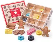 Bigjigs Toys Wooden Box of Biscuits Play Food - 9 Assorted Wooden Play Food Biscuits, Quality Toy Food for Toddlers & Children, Perfect Kids Wooden Kitchen Accessories for Tea Parties
