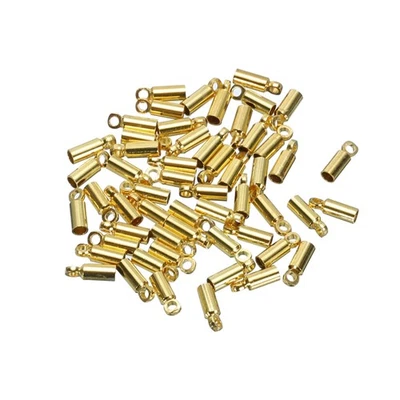 60Pcs Cord 6mm End Cap Barrel Beads Kumihimo 2mm Dia Gold