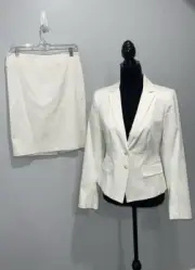 Ann Taylor cotton size 4 suite jacket blazer and skirt white two button NEW