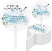 Teling 50 Pcs Funeral Favors Fans Memorial Paper Fans Handheld Remember Me Hand Held Parlor Fans Thick Paper Fans with Wooden Handle Hand for Funeral Services Condolence Sympathy Gift(Sea Mew)