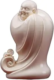 Buddha Statue Outdoor, Porcelain Pottery Happy Laugh Maitreya Buddha Statue for Good Luck, Ceramic Buddha Statue for Home Décor Zen Garden Decor(C)