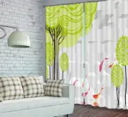 Fish And Abstract Trees 3D Curtain Blockout Photo Printing Curtains Drape Fabric