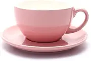 Coffeezone Latte Art Cup and Saucer for Latte & Cappuccino & Double Espresso, New Bone China, Mate for Coffee Shop and Barista (Glossy Pink, 10.5 oz)