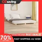 wooden bed frame queen size solid pine sturdy slats natural color 4573
