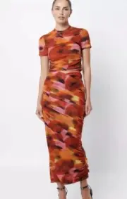 Mossman Dress AU 6 US 2 Vitality Watercolour Ruched Top & Midi Skirt RRP $459