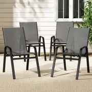 4PC Gardeon Outdoor Dining Chairs Stackable Lounge Chair Patio Furniture Grey