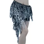 Women Sequin Fringe Belly Dance Skirt Ballroom Glitter Tasseled Latin Hip Scarf