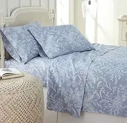 [Southshore Fine Living, Inc.] Winter Brush Collection, 4-Piece Cal King Bed Sheets and Pillow Cases, California King Sheet Set Deep Pockets up to 14", Blue Pillow Cases, Blue Sheets, White Flowers