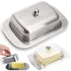 Stainless Steel Butter Dish With Lid Cheese Storage Keeper Kitchen Dinnerware