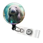 Manatee Badge Holder, Adorable Sea Cow Badge Reel, Retractable ID Clip - 6418