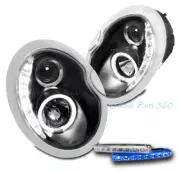 For 02-06 Mini Cooper LED Halo Projector Black Headlight w/Blue DRL Signal LH+RH (for: Mini)