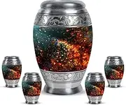 Majestic Peacock with Fire Glow & Midnight Black and Fiery Orange Urn - Cremation Urns for Human Ashes - Funeral Small Urns for Human Ashes Keepsake - Decorative Urn (Combo of 5, 10" & 3")