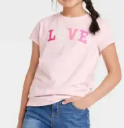 NEW Cat & Jack Girl's Love Graphic Print T-Shirt Pink Size XS (4-5)
