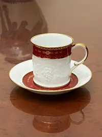 在飛比找Yahoo!奇摩拍賣優惠-日本大倉陶園Okura咖啡杯 高級品 立體浮雕紅色鎏金手柄3