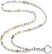 LABUBU Lanyard for ID Badges Holder, Beaded Cute Lanyard for Keys Neck Lanyards for Glasses Chain Strap for Women (Crystal Natural Stone)