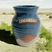 Colorado USA Souvenir Studio Pottery Collectible Blue Vase Jar