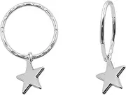 [Serenity Sleepers] 925 Solid Sterling Silver Faceted Sleeper Hoop Earrings For Women | Silver Star Drop Dangle Charm Earring