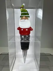 New Santa Clause Christmas Tree Cap Wine Bottle Stopper Hand Blown Glass In Box