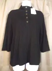 VINCE SZ XL ELBOW SLEEVE 1/4 BUTTON SHIRT BLACK NWT SLIM FIT MSRP $145