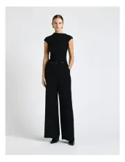 [Cue] Satin Back Wide Leg Pant in Black