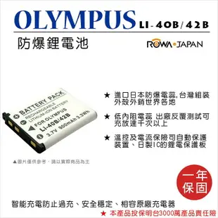 【199超取免運】攝彩@樂華 FOR Olympus LI-40B 42B 相機電池 鋰電池 防爆 原廠充電器可充 保固一年【全壘打★APP下單 跨店最高20%點數回饋!!】