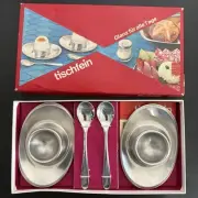 Vintage Tischfein Germany Set 2 Stainless Steel Egg Cups with Spoons Poached New