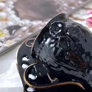 歐式黑釉彩金咖啡杯碟 復古陶瓷杯碟 3D浮雕杯碟 咖啡杯碟 瑕疵