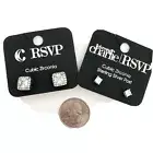Cubic Zirconia Stainless Steel Men Women Square Cut Stud Earrings Lot Of 2