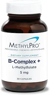 MethylPro B-Complex + 5mg L-Methylfolate 30 Capsules - Professional Strength Active Folate for Energy + Mood Support with Methyl B12 + B6 as P-5-P, Non-GMO + Gluten-Free