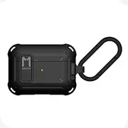 [Aulumu] A19 AirPods Pro Case [2nd/1st Generation] with Lock • Full-Body Protective Tough Cover with Keychain • Compatible with Apple Airpods Pro(2022/2019) Case • for Men Women, Cool Black