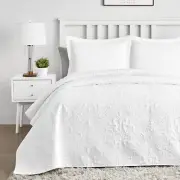 3 Pieces White Quilt Queen Size Damask Ultrasonic Summer Bedspread Queen Soft