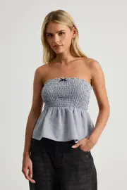 [Factorie] Factorie - Juno Shirred Babydoll Bandeau - Navy pinstripe XL NAVY PINSTRIPE